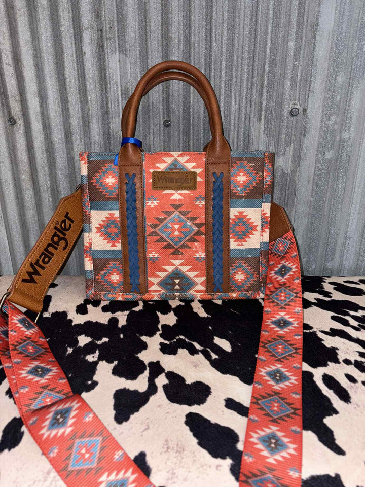 BURGUNDY AZTEC WRANGLER CANVAS CROSSBODY TOTE