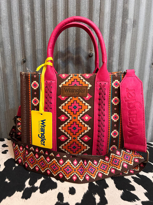 Hot Pink Wrangler Southwestern Canvas Crossbody Tote