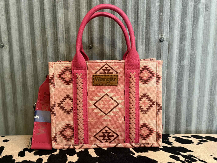 HOT PINK AZTEC WRANGLER CANVAS CROSSBODY TOTE