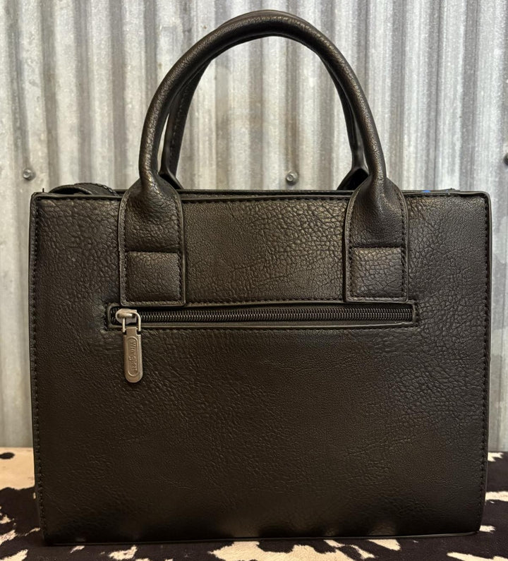 BLACK LEATHER WRANGLER AZTEC CROSSBODY TOTE