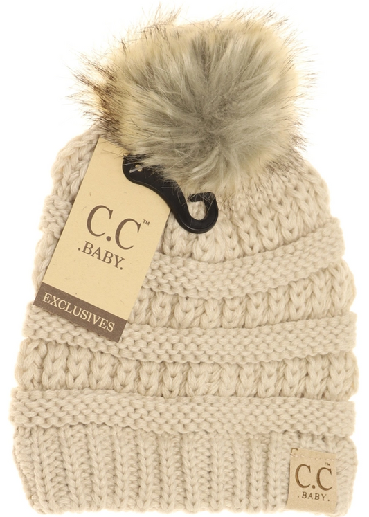 BABY KNITTED FUR POM C.C BEANIE