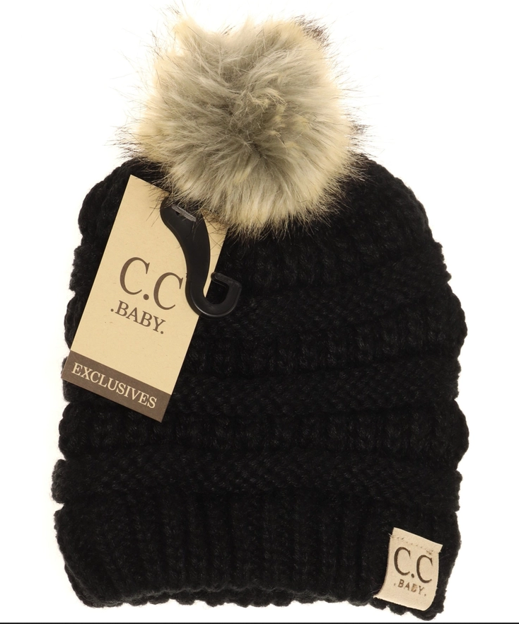 BABY KNITTED FUR POM C.C BEANIE