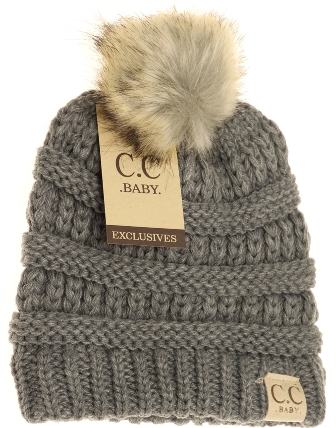 BABY KNITTED FUR POM C.C BEANIE