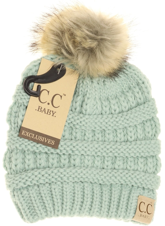 BABY KNITTED FUR POM C.C BEANIE