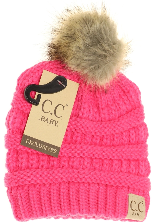 BABY KNITTED FUR POM C.C BEANIE