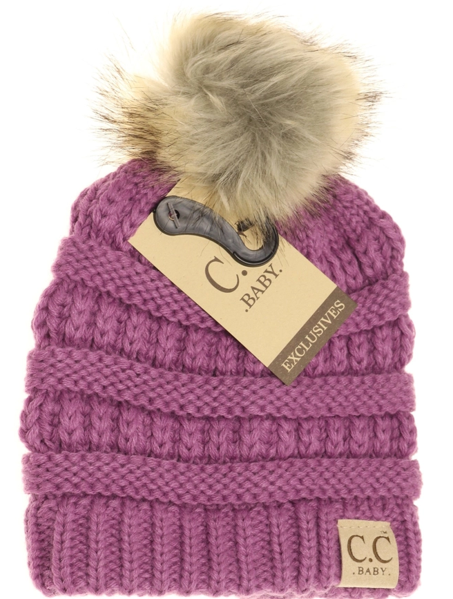 BABY KNITTED FUR POM C.C BEANIE