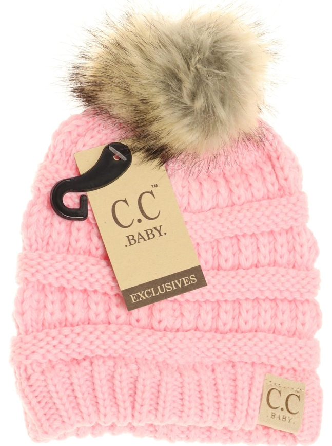 BABY KNITTED FUR POM C.C BEANIE