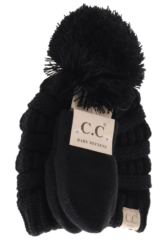 BABY C.C POM BEANIE & MITTENS SET