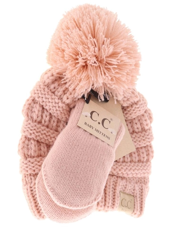 BABY C.C POM BEANIE & MITTENS SET