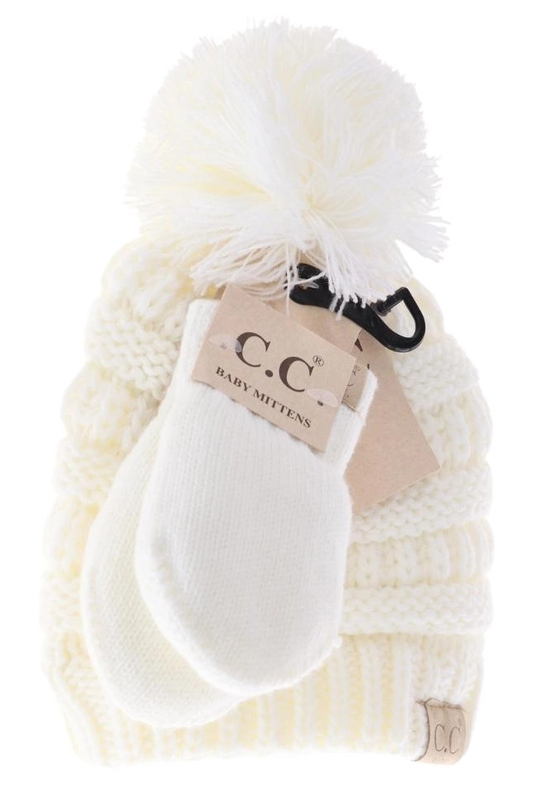 BABY C.C POM BEANIE & MITTENS SET