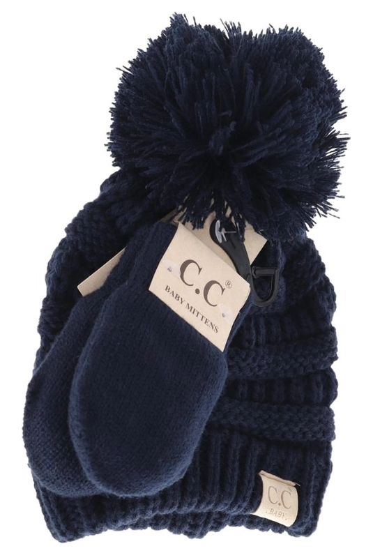 BABY C.C POM BEANIE & MITTENS SET