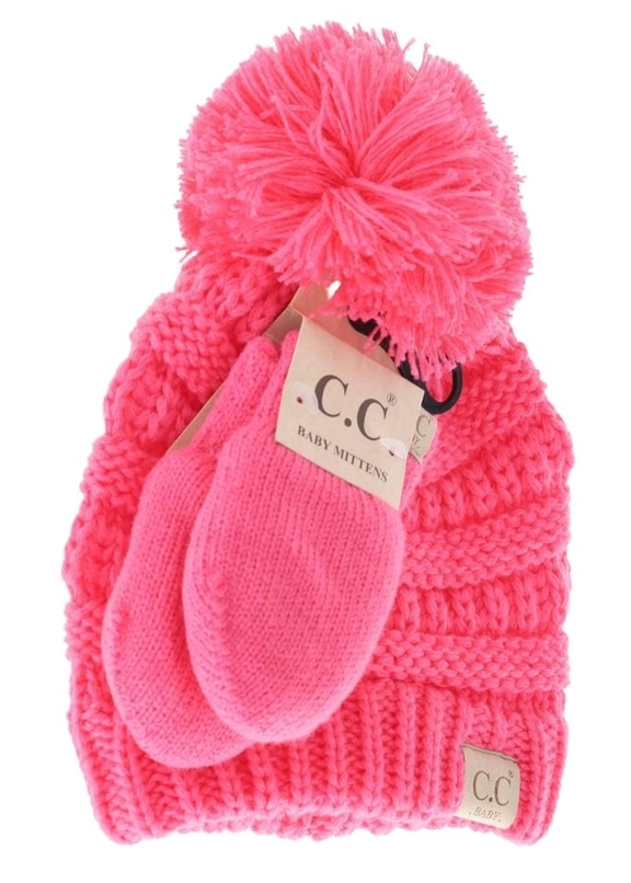 BABY C.C POM BEANIE & MITTENS SET