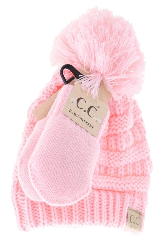 BABY C.C POM BEANIE & MITTENS SET