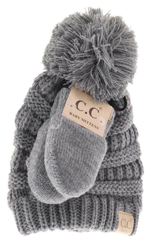 BABY C.C POM BEANIE & MITTENS SET