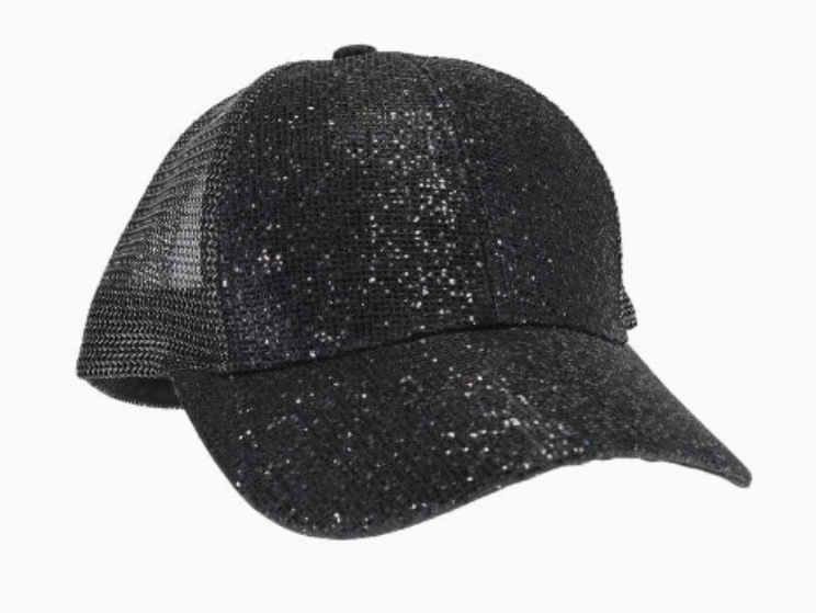 BLACK GLITTER CRISS CROSS HAT