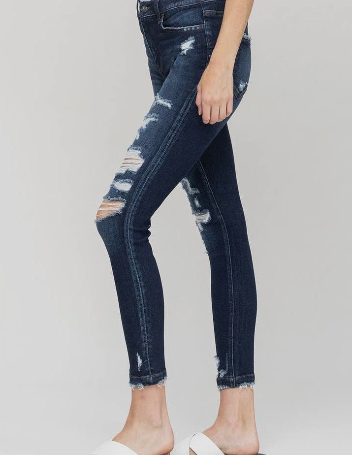 VERVET HIGH RISE HEAVY DISTRESS CLEO SKINNY JEANS