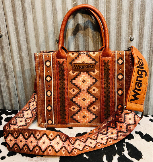 Dark Brown Wrangler Southwestern Canvas Crossbody Tote