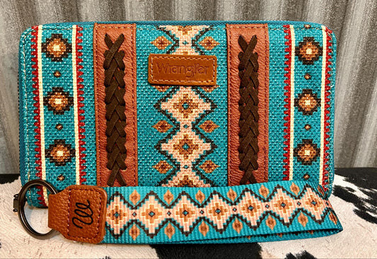 DARK TURQUOISE WRANGLER SOUTHWESTERN WALLET WRISTLET