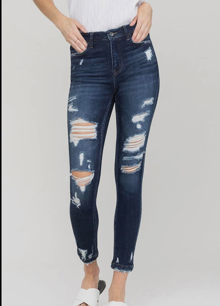 VERVET HIGH RISE HEAVY DISTRESS CLEO SKINNY JEANS