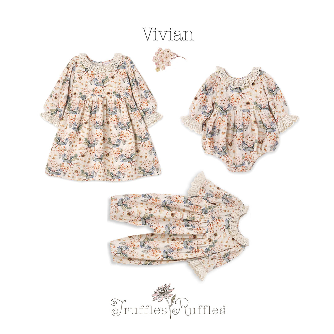 Linen Vintage Floral Dress with Lace Accents