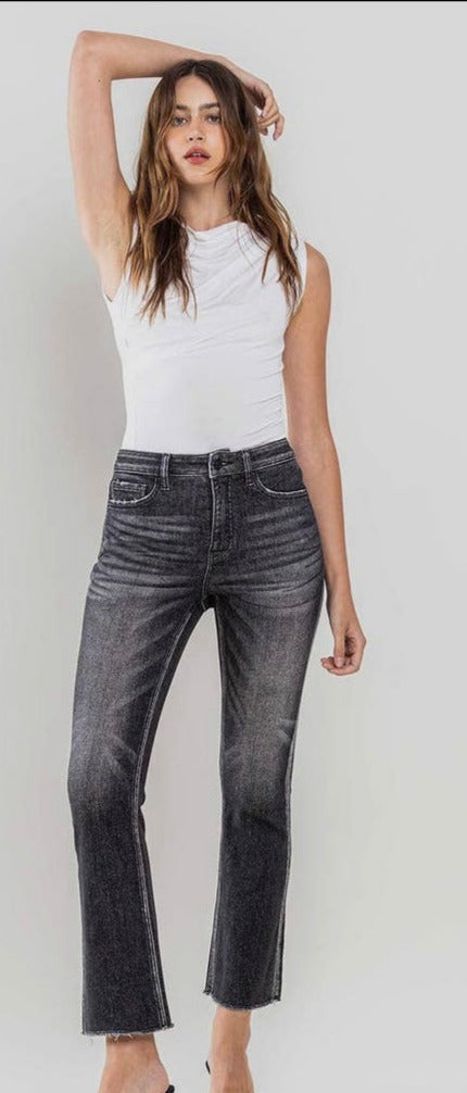 LOVERVET HIGH RISE RAW HEM DISTRESSED JEANS