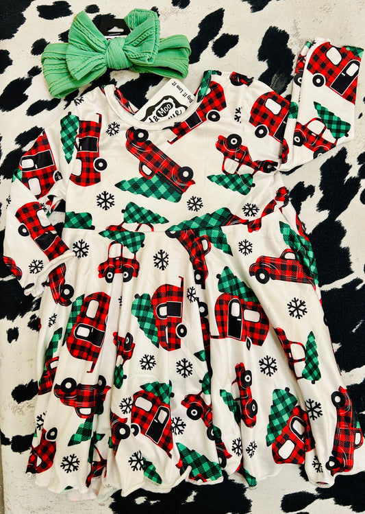 CHRISTMAS PLAID TRUCK DRESS