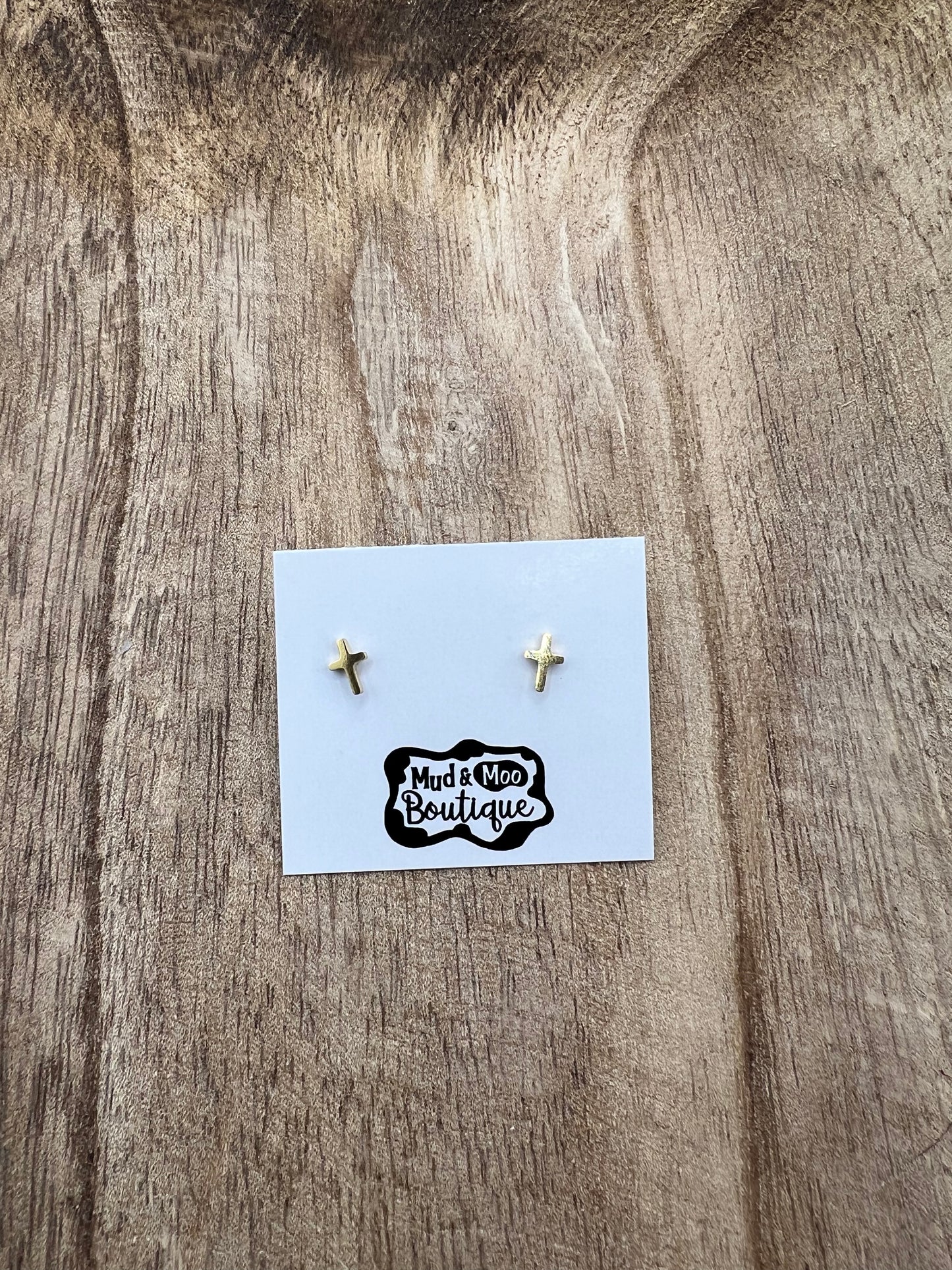 Gold Cross Stud Earrings