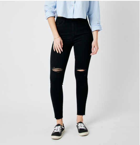 KARLEY HIGH WAIST RAW HEM SKINNY JEANS