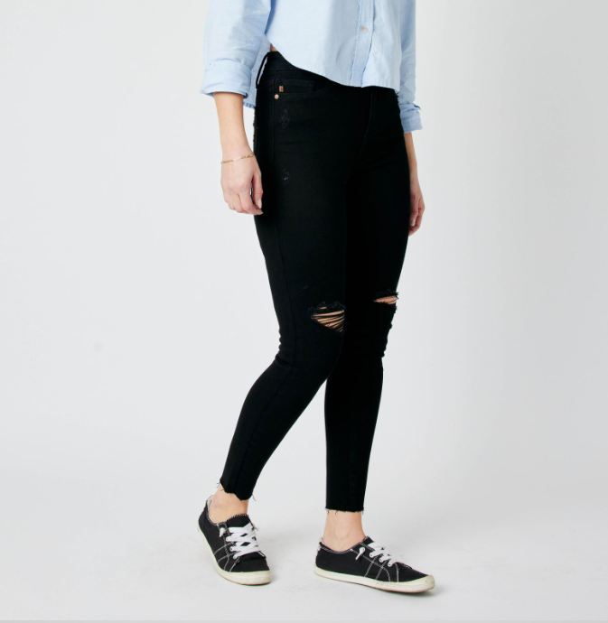 KARLEY HIGH WAIST RAW HEM SKINNY JEANS