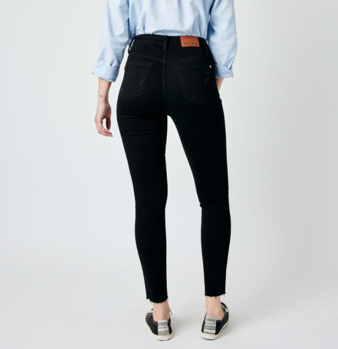 KARLEY HIGH WAIST RAW HEM SKINNY JEANS