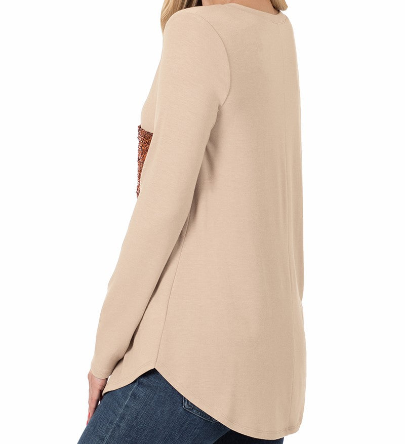 SPARKLE POCKET V-NECK LONG SLEEVE TOP