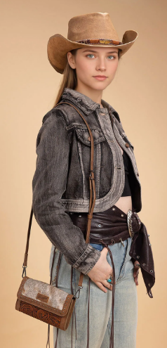 COWHIDE WRANGLER WALLET WRISTLET CROSSBODY