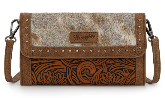 COWHIDE WRANGLER WALLET WRISTLET CROSSBODY