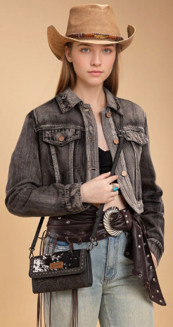 COWHIDE WRANGLER WALLET WRISTLET CROSSBODY