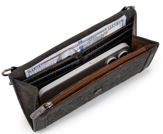 COWHIDE WRANGLER WALLET WRISTLET CROSSBODY