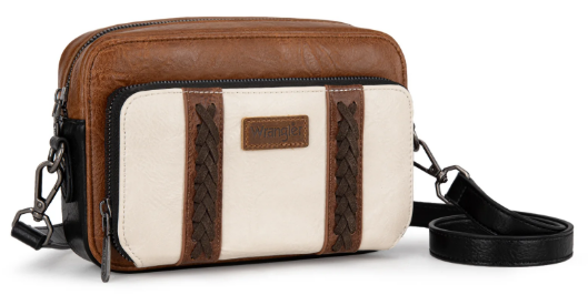 BROWN & TAN WRANGLER CROSSBODY WITH WALLET COMPARTMENT