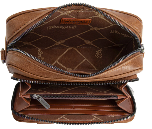 BROWN & TAN WRANGLER CROSSBODY WITH WALLET COMPARTMENT