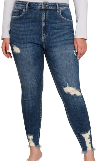 ZENANA DISTRESSED ANKLE SKINNY JEANS