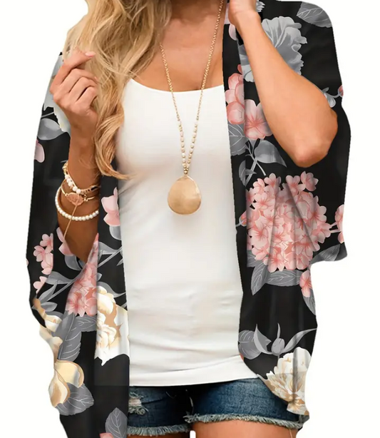 25% OFF BLACK FLORAL KIMONO