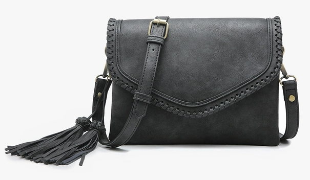 Sassy Vegan Flap Over Whipstitch Crossbody