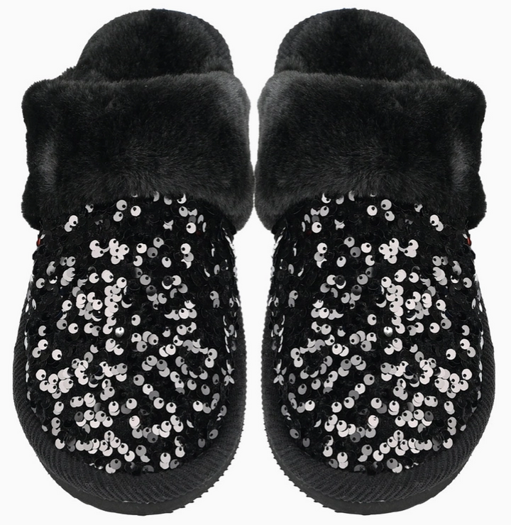 SPARKLE SEQUIN C.C FAUX FUR SLIPPERS