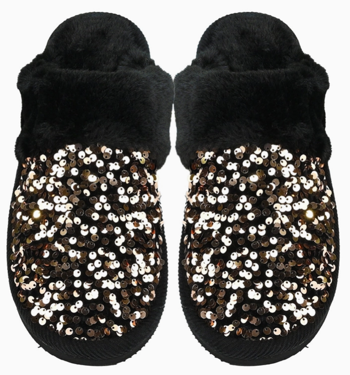 SPARKLE SEQUIN C.C FAUX FUR SLIPPERS