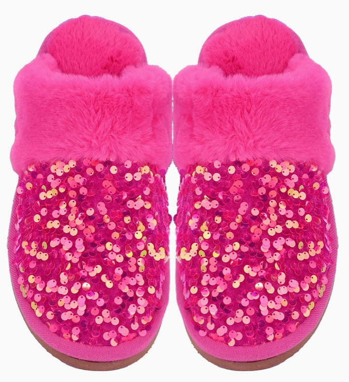 SPARKLE SEQUIN C.C FAUX FUR SLIPPERS