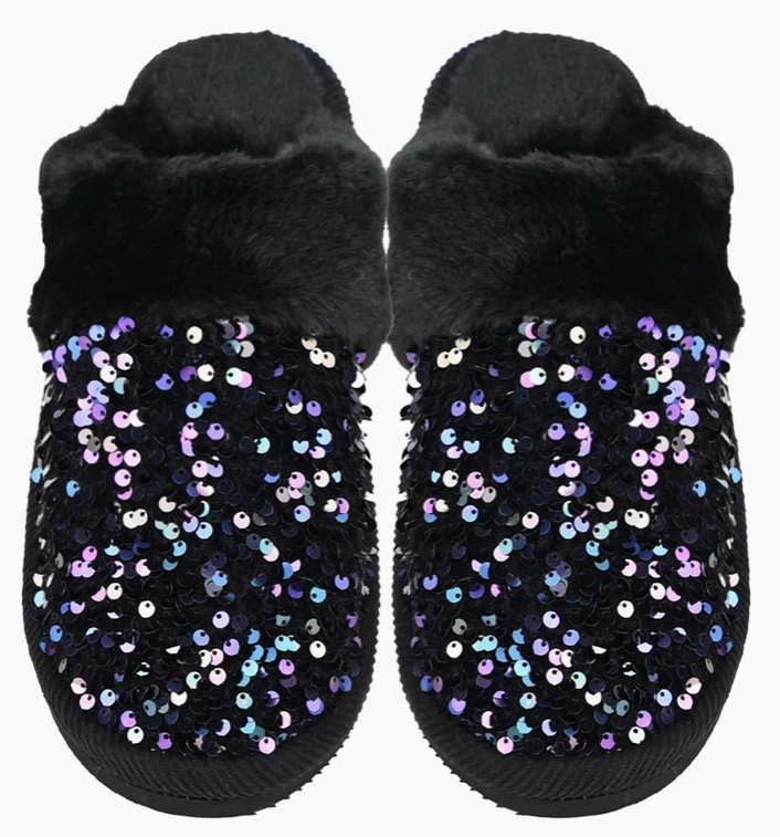 SPARKLE SEQUIN C.C FAUX FUR SLIPPERS