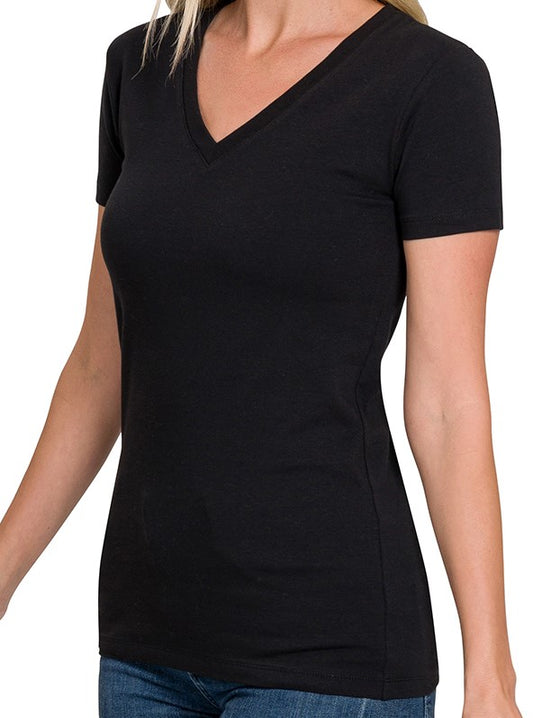 Short Sleeve V-Neck Fitted Tee Shirt