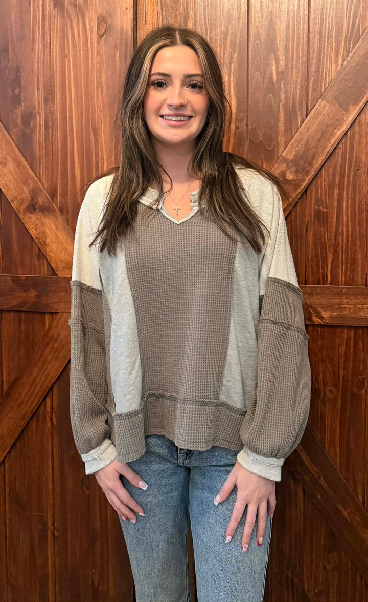 COMFY ME CONTRAST FABRIC LONG SLEEVE