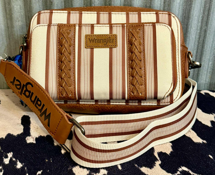 BROWN WRANGLER STRIPED CROSSBODY WITH WALLET COMPARTMENT
