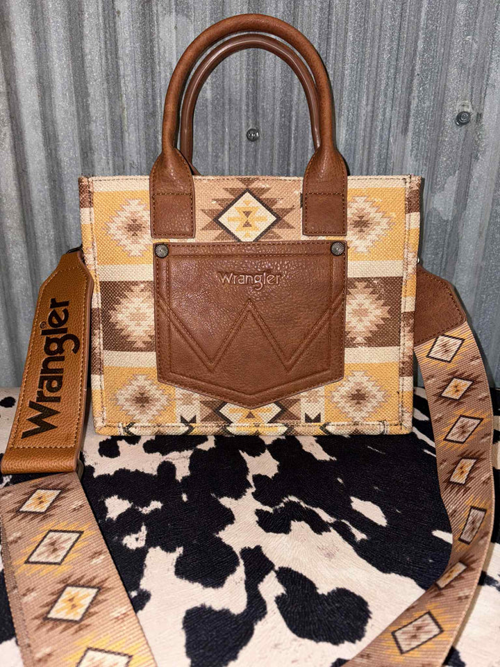 TAN AZTEC WRANGLER CANVAS CROSSBODY TOTE