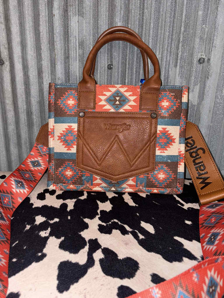 BURGUNDY AZTEC WRANGLER CANVAS CROSSBODY TOTE
