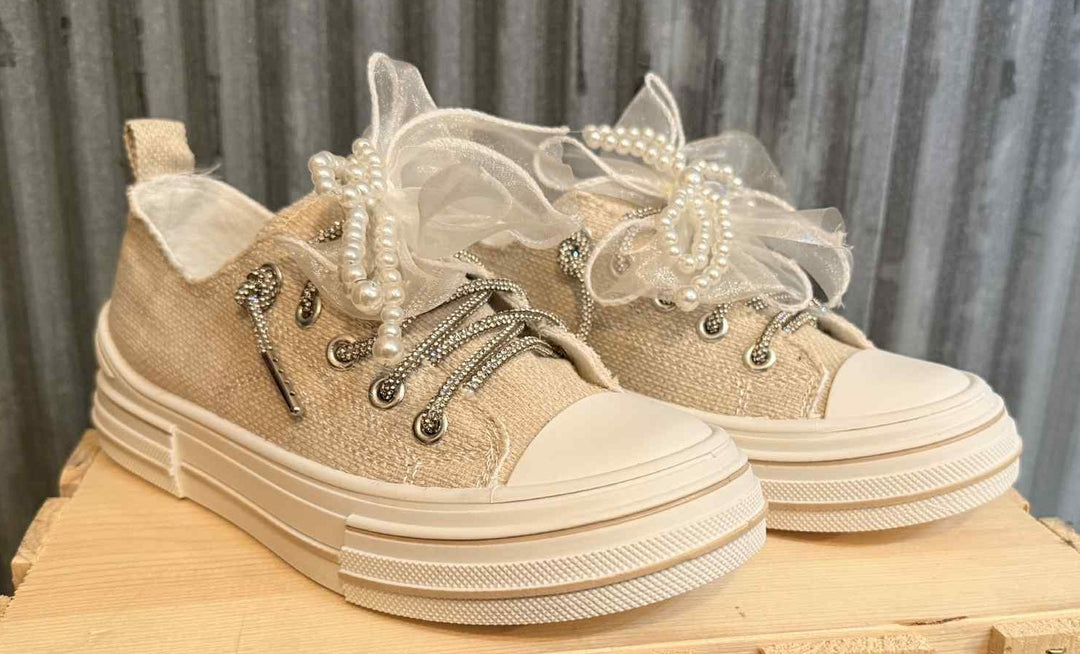 PEARLS AND LACE SLIP ON SNEAKERS